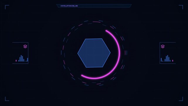 Digital HUD Interface With Hexagon Loading Progress Circle Animation