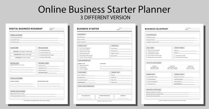 Online Business Starter Planner Bundle, Digital Entrepreneur Roadmap and Blueprint, Startup Launch Strategy and Marketing Plan Logbook Templates