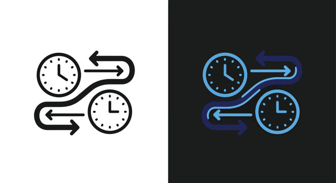 Vector illustration of two clocks with arrows - Blue icon set - Modern style icon  - Glyph and solid icon set - Icon vector