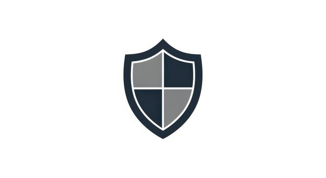 A minimalist graphic icon depicting a shield with four quadrants in dark and light grey, symbolizing security and protection.