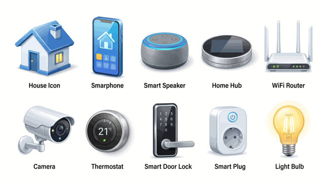 3D Smart Home Technology Clipart Vector Pack Set
