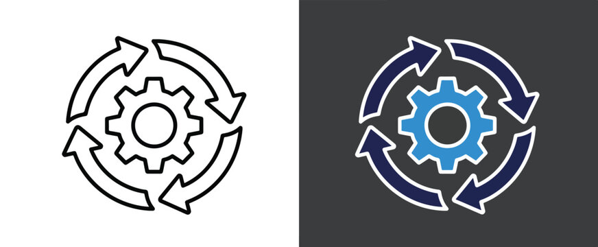 Circular process icon with gear and arrows - Blue icon set - Modern style icon  - Glyph and solid icon set - Icon vector
