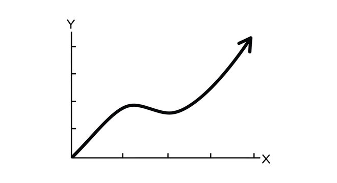 Line graph with upward trend black silhouette