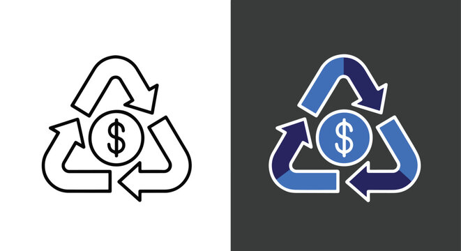Recycle symbol with dollar sign vector - Line and glyph solid icon and logo template - Clipart, sticker - icon set