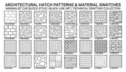 Fototapeta na wymiar Architectural hatch patterns material swatches vector minimalist cad blocks for background and texture.