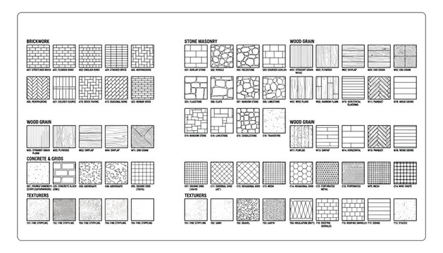 Brickwork stone masonry wood grain patterns and textures for architectural design transparent vector illustration.