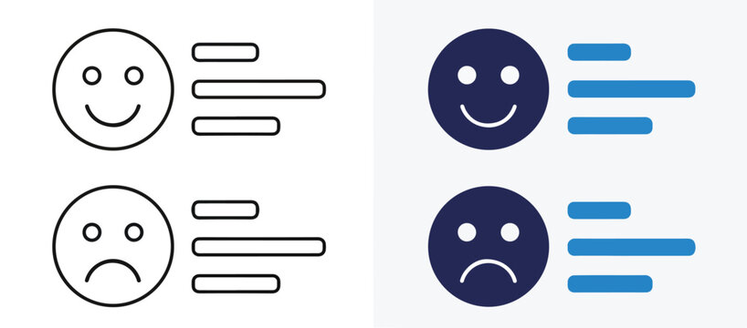 Vector face expression icon set with happy and sad emotions - Line and glyph solid icon and logo template - Clipart, sticker - icon set