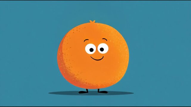 Happy Orange Character Jumping on Blue Background.