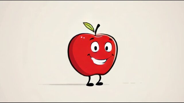 Happy Red Apple Character Jumping and Smiling.