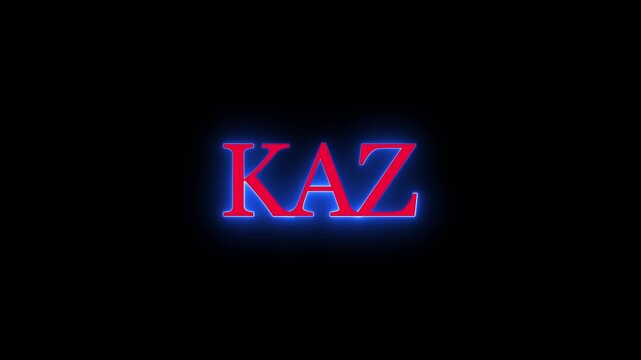 Neon sign with kaz text glowing in red and blue letters on dark background for motion graphics design