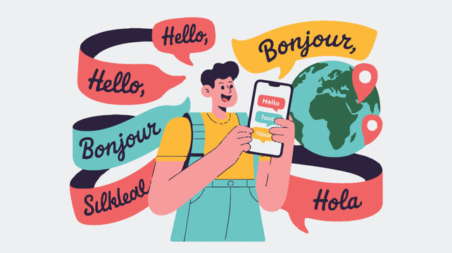 Greetings, Hello, Multilingual Speech Bubbles, Globe, Mobile Phone