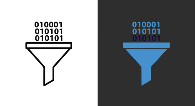 Vector download icon set with binary code background - Blue icon set - Modern style icon  - Glyph and solid icon set - Icon vector