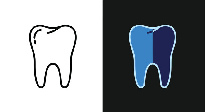 Tooth vector icons with cavity and healthy molar illustration - Blue icon set - Modern style icon  - Glyph and solid icon set - Icon vector