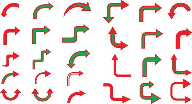 Arrows representing various directions and paths are arranged in a comprehensive grid for navigation design.