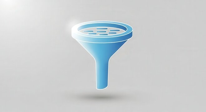 A stylized light blue funnel with a grid filter at the top, depicted as a clean 3D icon on a light grey background.