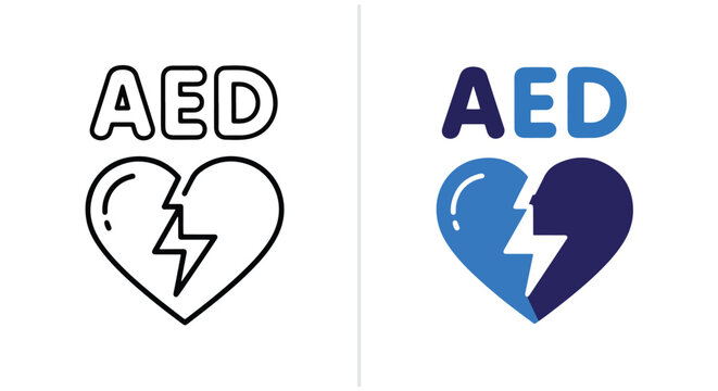Vector aed heart icon set with lightning bolt symbol - Blue icon set - Modern style icon  - Glyph and solid icon set - Icon vector