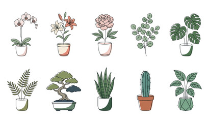 Minimal botanical flowers and plants vector icons isolated on white for eco branding and modern floral design © creator  Najrul