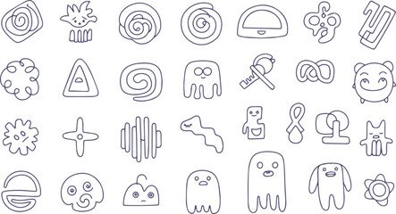 Cute Doodle Style Object Background, Seamless Pattern with Kawaii Elements and Abstract Shapes Vector Illustration © Romana akther