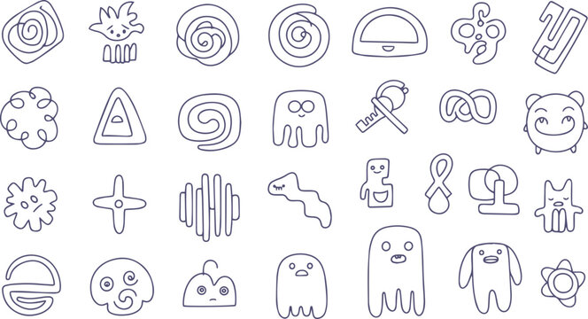 Cute Doodle Style Object Background, Seamless Pattern with Kawaii Elements and Abstract Shapes Vector Illustration