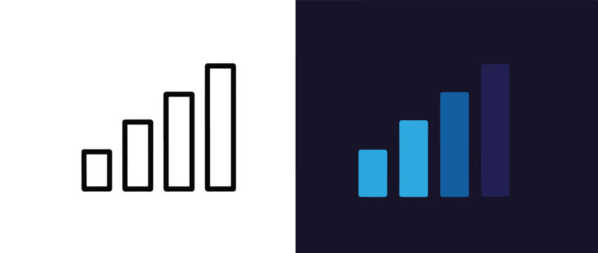Vector bar chart icon set with growth concept - Line and glyph solid icon and logo template - Clipart, sticker - icon set