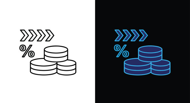 Vector growth and savings icon set with percentage arrows and coins - Line and glyph solid icon and logo template - Clipart, sticker - icon set