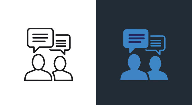 Vector conversation icon set with speech bubbles and people - Minimalist, flat icon, outline, glyph, linear, clipart, sticker - icon set