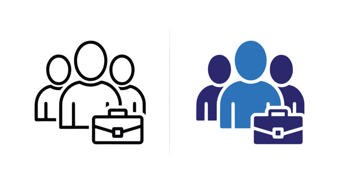 Vector business team icons with briefcases - Blue icon set - Modern style icon  - Glyph and solid icon set - Icon vector