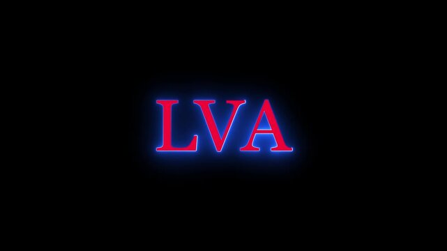 Neon illuminated sign showing letters lva glowing with blue light effect on black background
