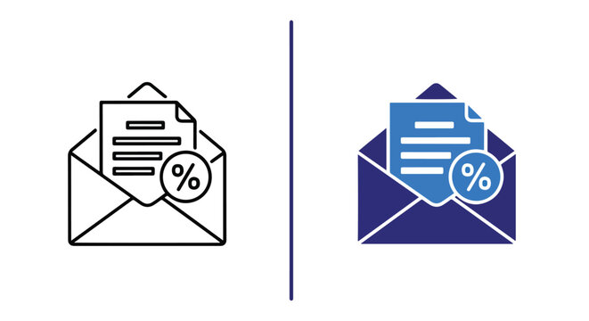 Vector discount envelope and mail icon set - Glyph solid icon - Editable modern style icon - Clipart, sticker - icon set - Clipart