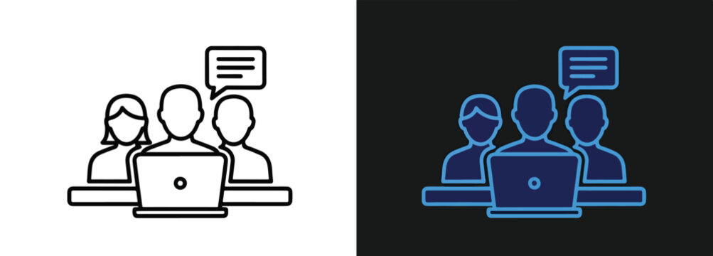 Vector team working on laptops illustration - Glyph solid icon - Editable modern style icon - Clipart, sticker - icon set - Clipart