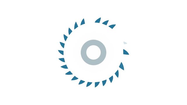 Blue circular saw blade graphic on solid White Background