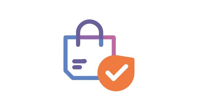 Shopping bag icon with checkmark for completed purchase concept