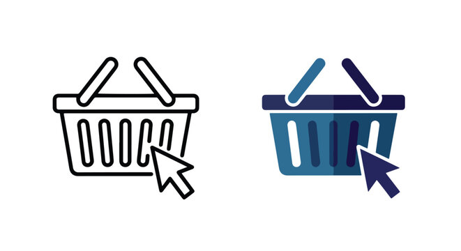 Shopping basket vector icons with arrows showing empty and full - Glyph solid icon - Editable modern style icon - Clipart, sticker - icon set - Clipart