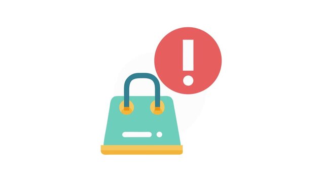 Shopping bag with error exclamation point flat vector illustration