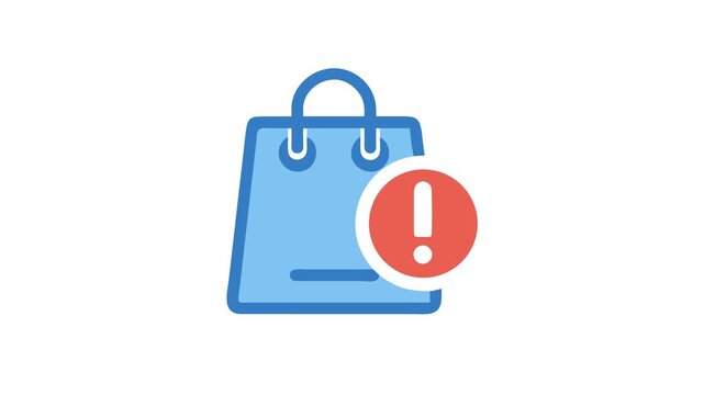 Shopping bag with attention icon on White Background