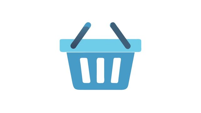 Stylized shopping basket icon in blue shades on White