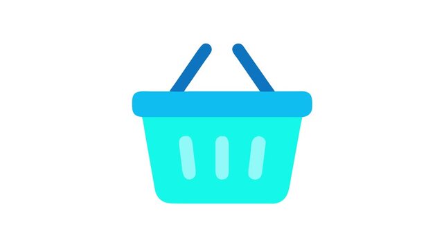 Flat design light blue shopping basket on White Background