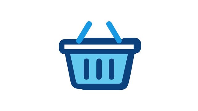 Stylized blue shopping basket icon on White Background