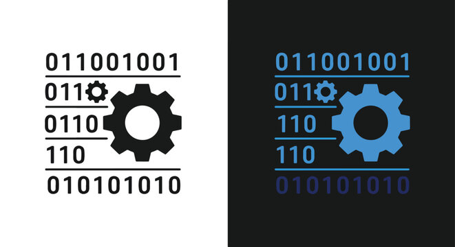 Gear icon set with binary code vector illustration - Glyph solid icon - Editable modern style icon - Clipart, sticker - icon set - Clipart