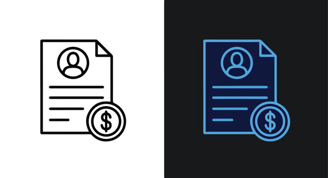 Vector finance icon set with document and dollar sign - Line and glyph solid icon and logo template - Clipart, sticker - icon set