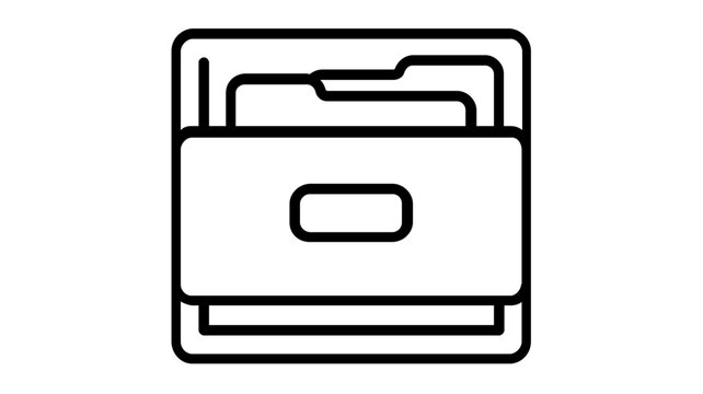 Filing cabinet drawer vector icon with open metal compartment and organized file folders, flat minimalist illustration for office organization, business storage, and data management systems.