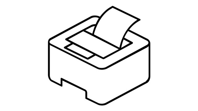 Professional office laser printer vector icon featuring a sleek white machine with a fresh sheet of paper emerging from the tray, perfect for business and administrative workspace illustrations.