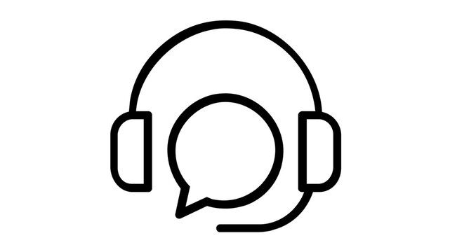 Customer support headset vector icon with a speech bubble in clean line art style, perfect for help desk service and online assistance minimalist illustration for web and mobile interfaces.