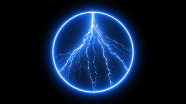 Abstract Blue Lightning Circle - A vivid blue lightning bolt dramatically shaped into a circular pattern against a dark background.