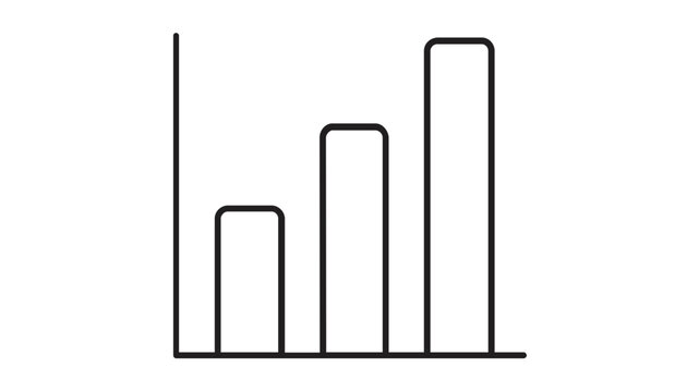 Minimalist three vertical bar graph showing varying heights vector icon illustration, symbol for growth analysis, statistical data monitoring, and simple business performance visualization.