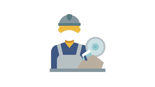 Flat Vector Illustration of a Construction Worker Grinding Metal