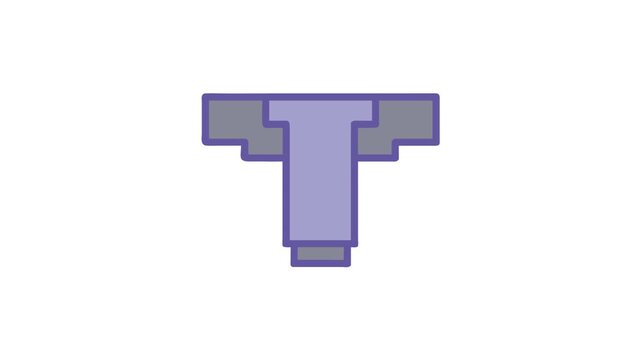 Pixel art stylized T-shape graphic on White Background illustration