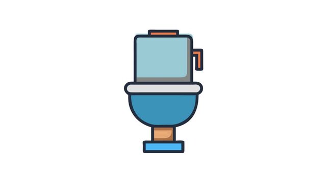Iconic blue and white toilet illustration against black backdrop