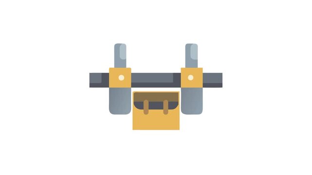 Stylized icon of construction toolbox, tools, and safety belt