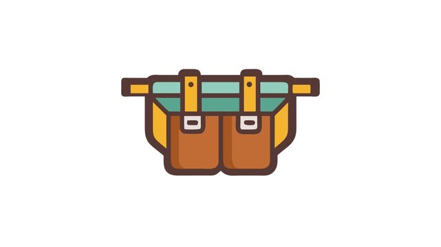 Stylized illustration of saddlebags in brown, yellow, and teal